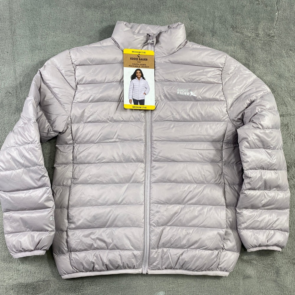 Eddie Bauer Puffer Jacket Kid M 7/8 Lilac Youth Down Packable E834OW903 650 Fill